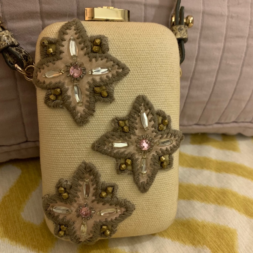 Tory Burch sequined alligator clutch/phone holder